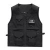 Unisex Retro Multi-Zip Stand Collar Vest - Spring/Summer Casual Gilet with Functional Velcro Pockets