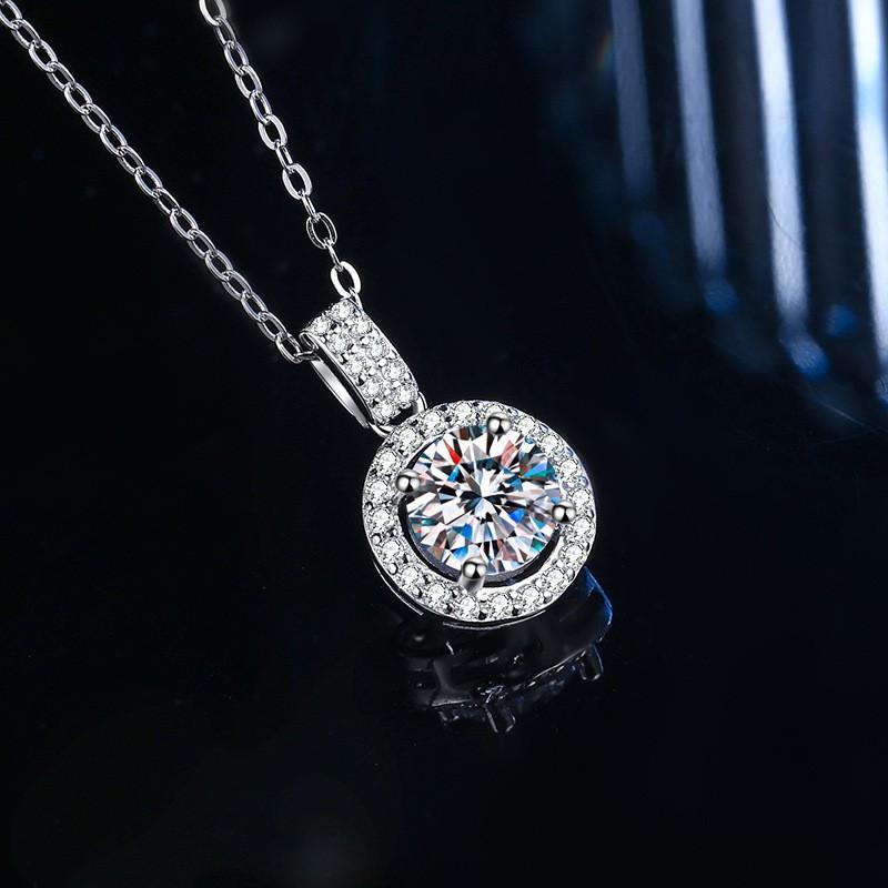 Sterling Round Moissanite Zircon Pendant Necklace Women Lightweight Minimalist Chain Jewelry