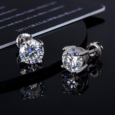 6mm 0,8 Karat Funkelnde Party Feiner Schmuck Geschenke 925 Silber Weißer Moissanit Moissanit Ohrstecker für Geschenk