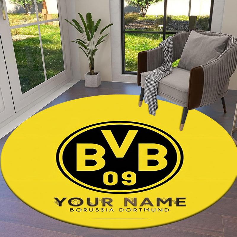 Borussia Custom Name Round Area Rug,Carpet Rug for Living Room Bedroom Sofa Playroom Decor,Non-slip Floor Mat
