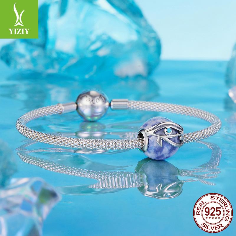 Eye Of Horus Blue Dot Stone Beads, Bohemian S925 Sterling Silver Beads Loose Beads