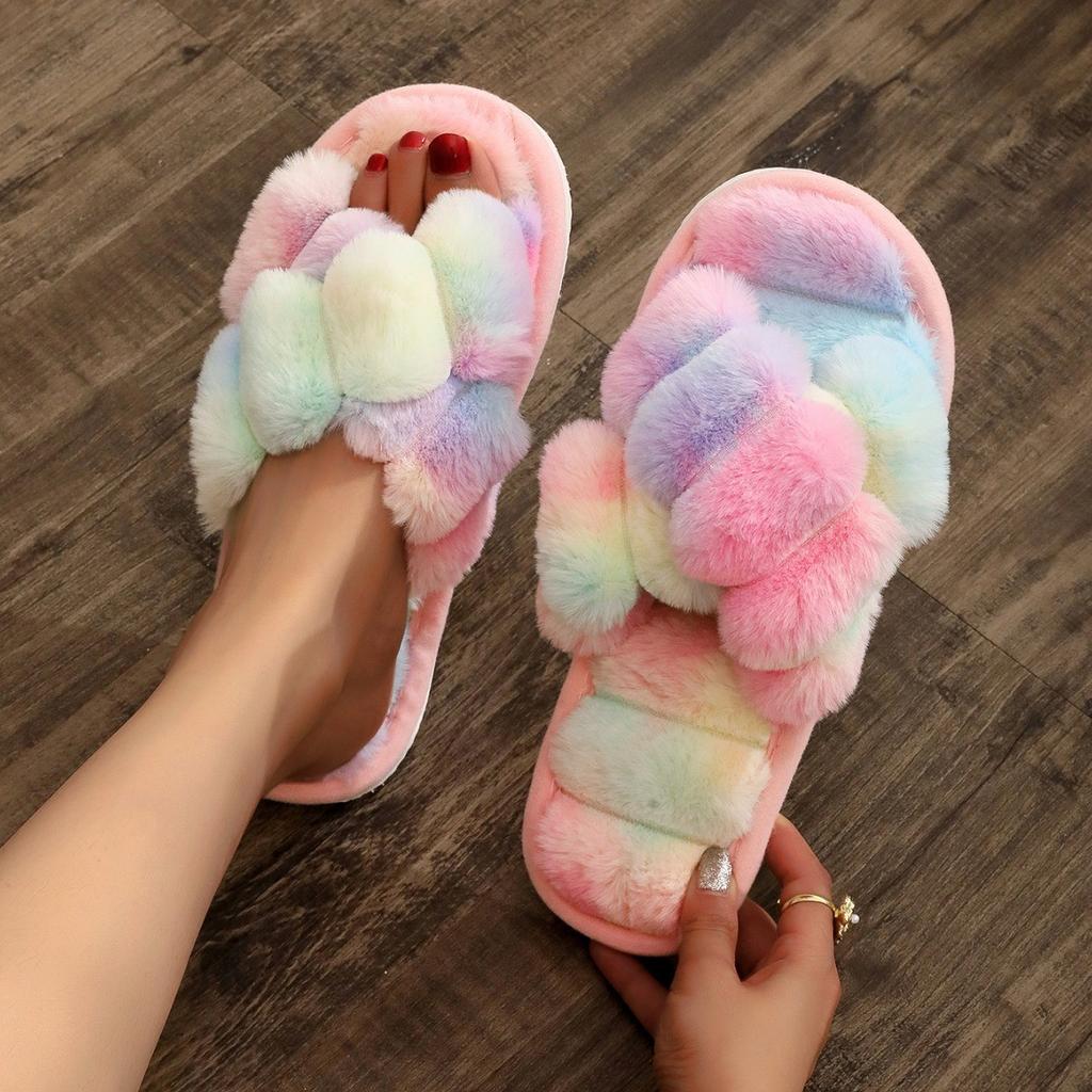 Crossed plush slippers autumn and winter open-toed home slippers cotton slippers fashion