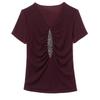 Summer Sexy V-neck Luxury Hot Diamonds Women’s T-Shirt Fashion Slim Mesh Short Sleeve Tees Brand Ladies  All Match Tops