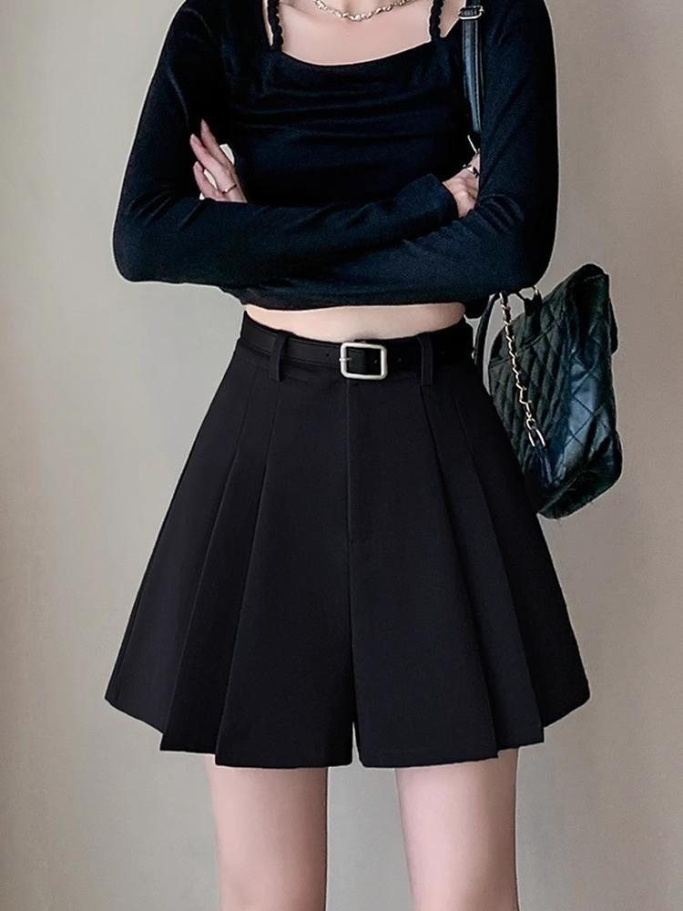 Women's High Waist Pleated Shorts Loose Fit A Line Skort Summer Sweet Casual Wide Leg Suit Shorts