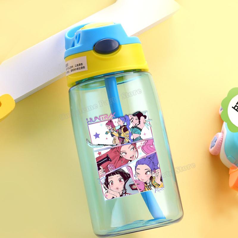 KPop Demon Hunters Kids Water Bottle Outdoors Sport Zoey Mira Rumi Girl Straw Cup Portable Plastics Drink Bottle Birthday Gift