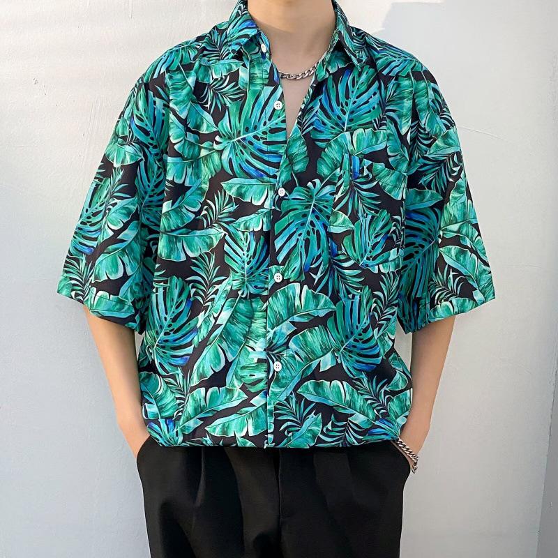 Herren Floral Retro Strandhemd - Kurzarm, Lockerer Schnitt, Trendiger Hongkong-Stil