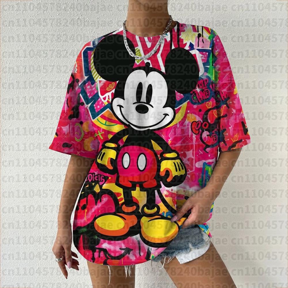 Summer  T Shirt Women  Mickey Mouse Print Female Clothes Top O-neck Ladies  Fashion Streetwear Hip-hop Shirt