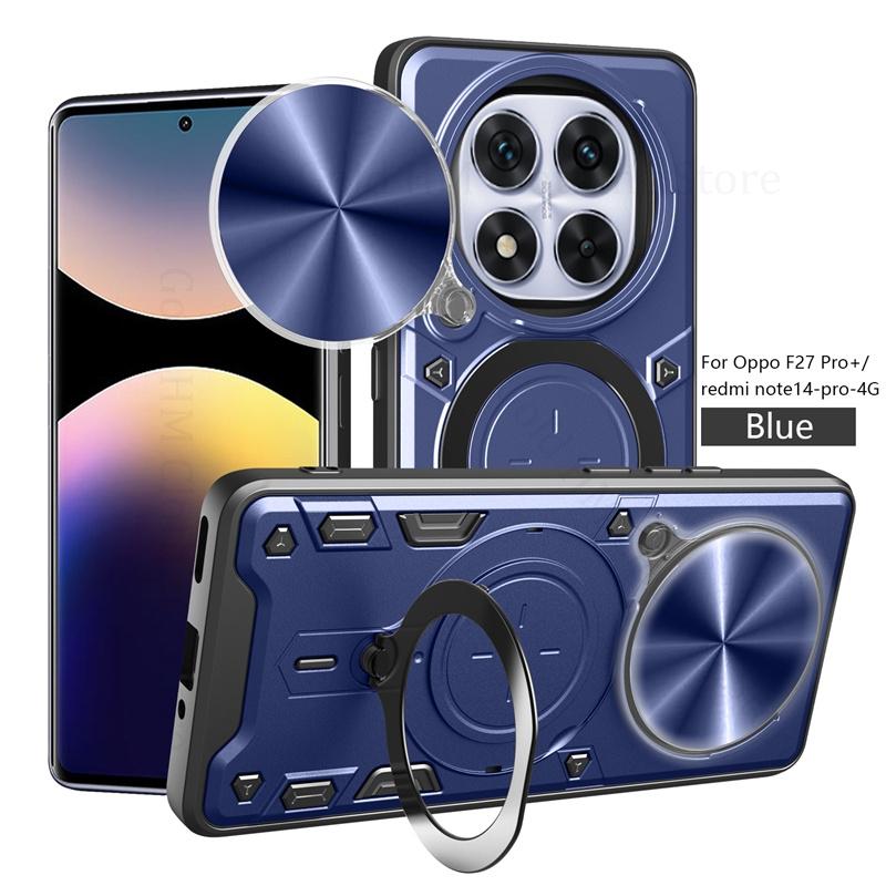 Push Window Alloy Magnetic Kickstand Armor Case For Redmi Note 14 Pro Plus 5G Slide Lens Ring Stand Cover Redmi Note 13 Pro Plus