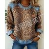 Nuova Felpa da Donna Girocollo Larga Patchwork a Quadri in Denim