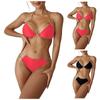 Fashion Women's Sexy Solid Neck Strap Sleeveless Split Swimsuit Bikini