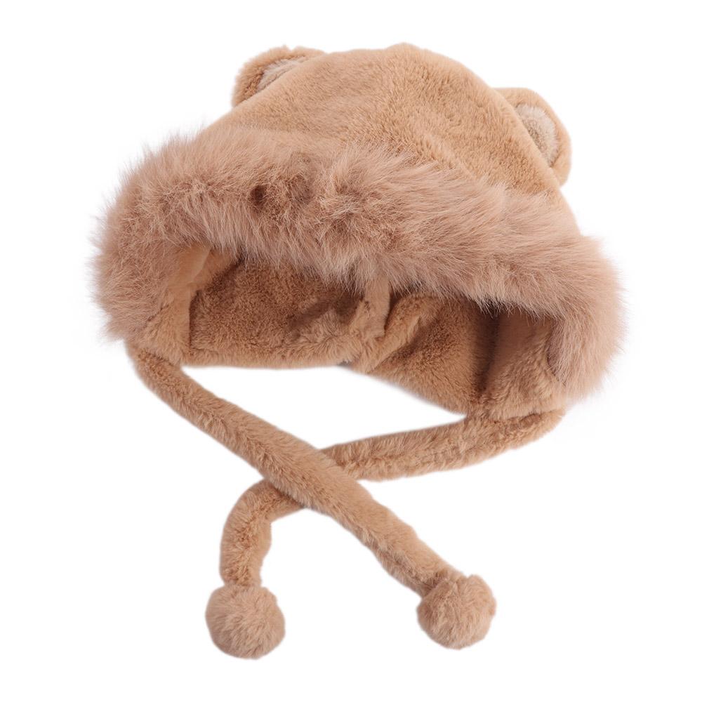 Warm Cute Bear Ear Hat Korean Women Fluffy Hats Fashion Faux Fur Bucket Hat  Lady