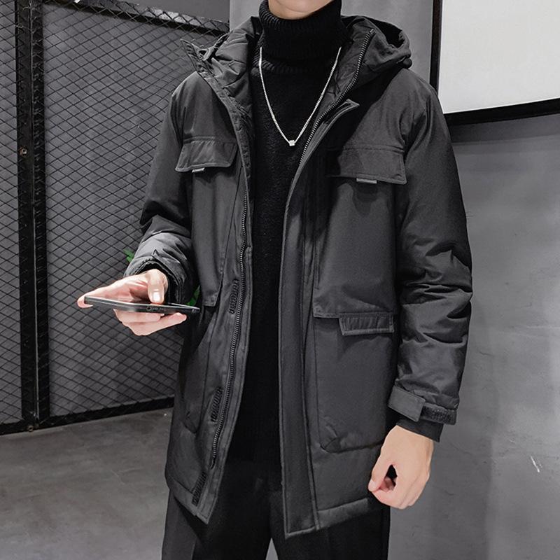 New Down Jacket for Men's Mid-length Men's Thickened Thermal Jacket for Multi-pocket Windproof Outdoor Top