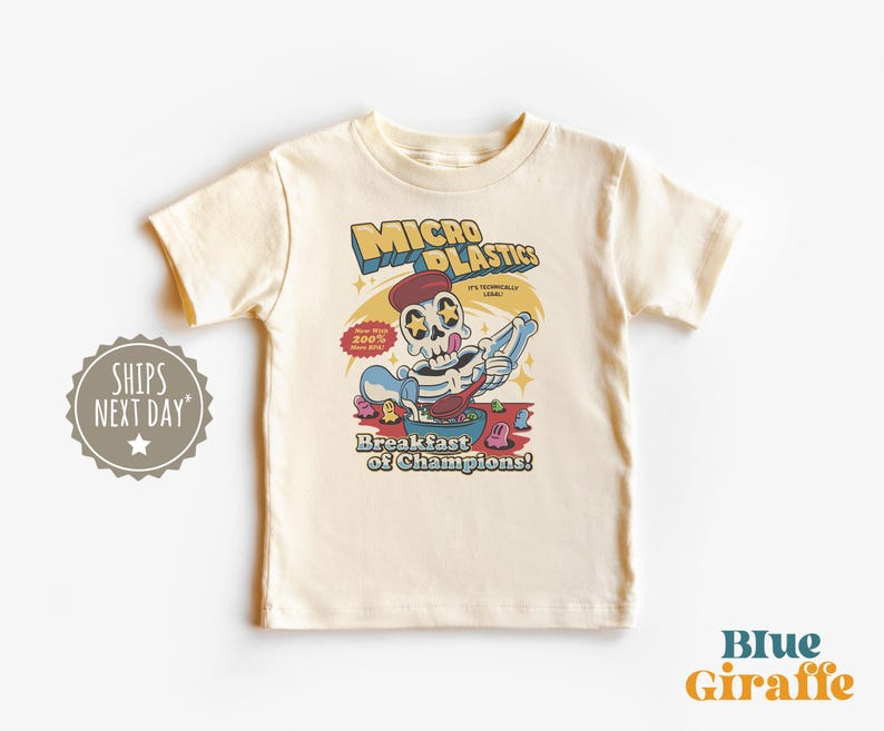 Funny Microplastics Breakfast Kids Tshirt - Skeleton Toddler Graphic Tee - Vintage Y2K style - sarcastic Tshirt 160