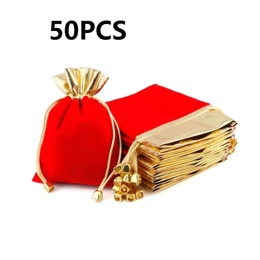 10/50/100PCS Exquisite and Elegant Red Velvet Bag Gift Drawstring Pocket Bag Wedding Candy Jewlery Bag Christmas Gift Bags