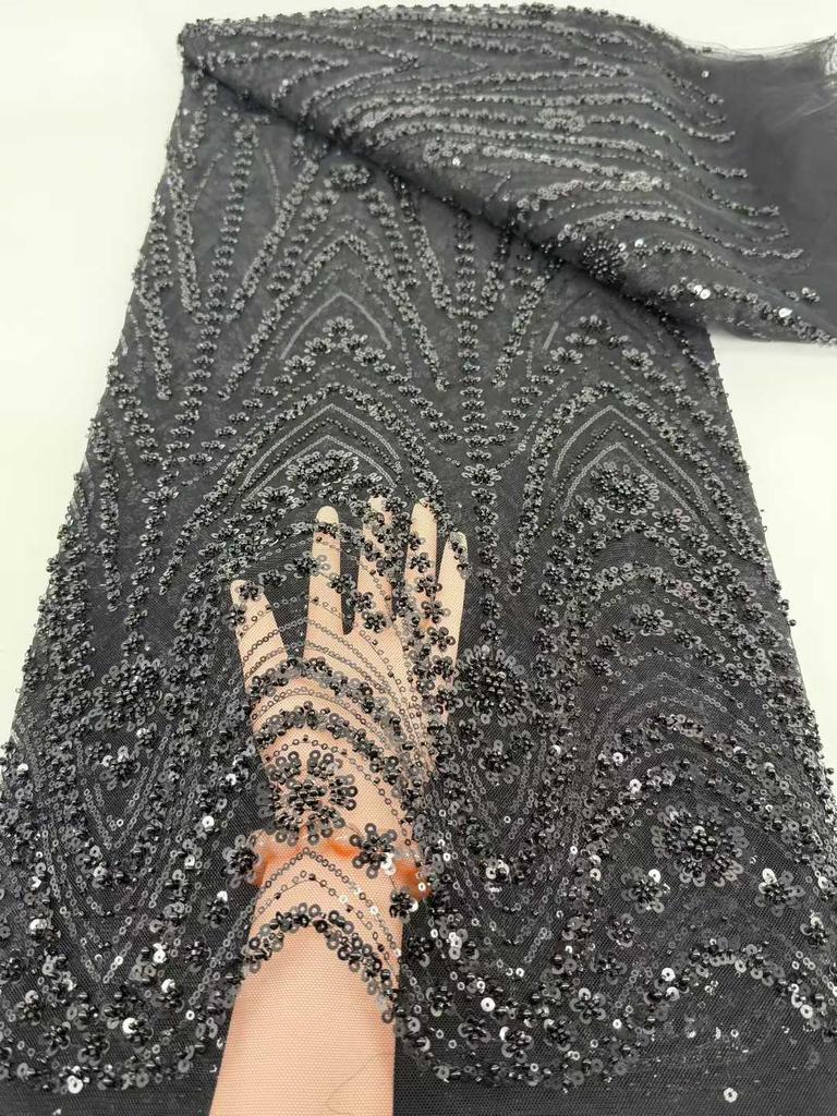 Afrykańska Tkanina Siatkowa z Płatkami 2026 Wysoka Jakość 5 Jardów Nigeryjska Francuska Koronka dla Pana Młodego Tkanina do Szycia Luksusowe Sukienki Weselne Imprezowe