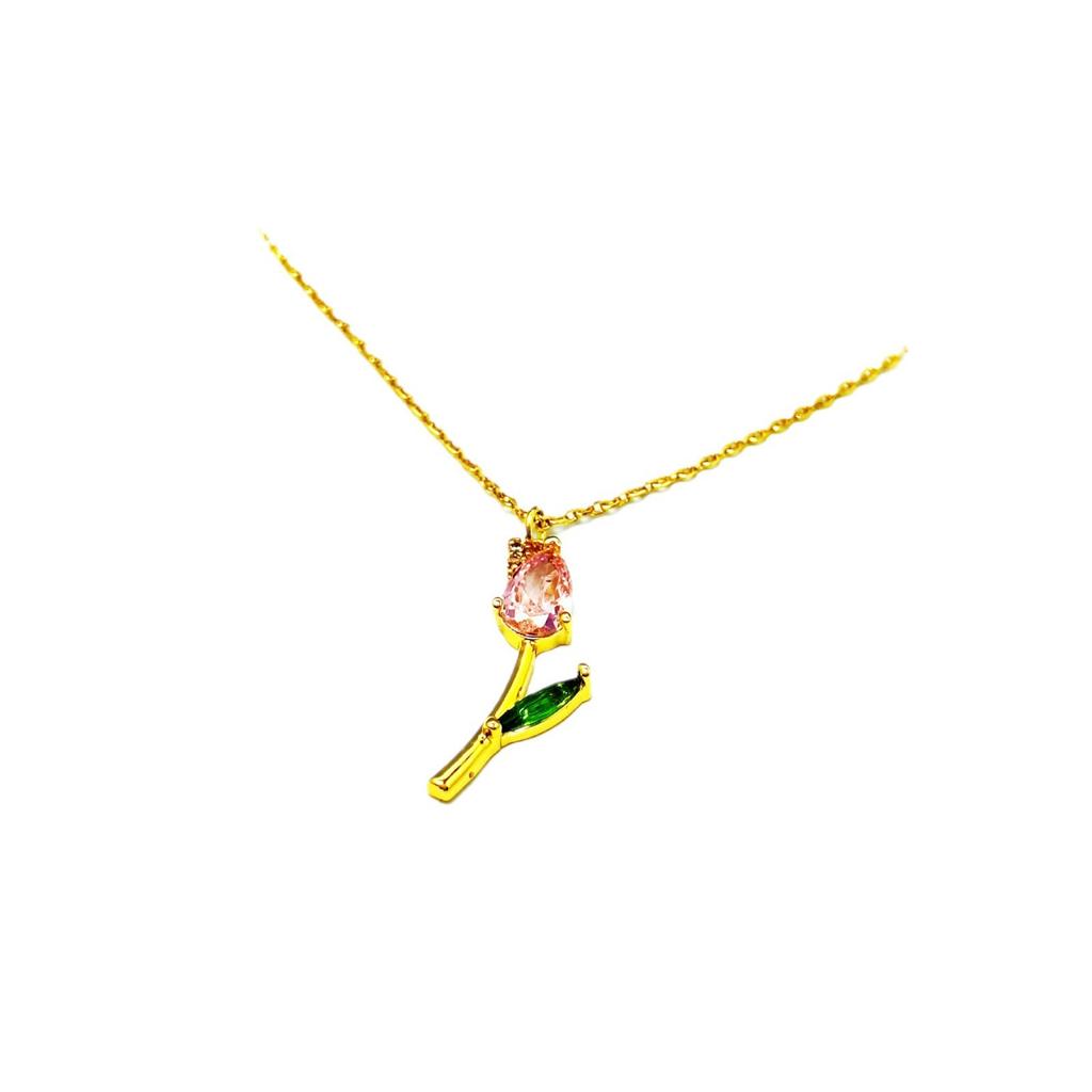Fresh And Cute Colored Zircon Mini Tulip Stylish And Sweet Niche Design Necklace