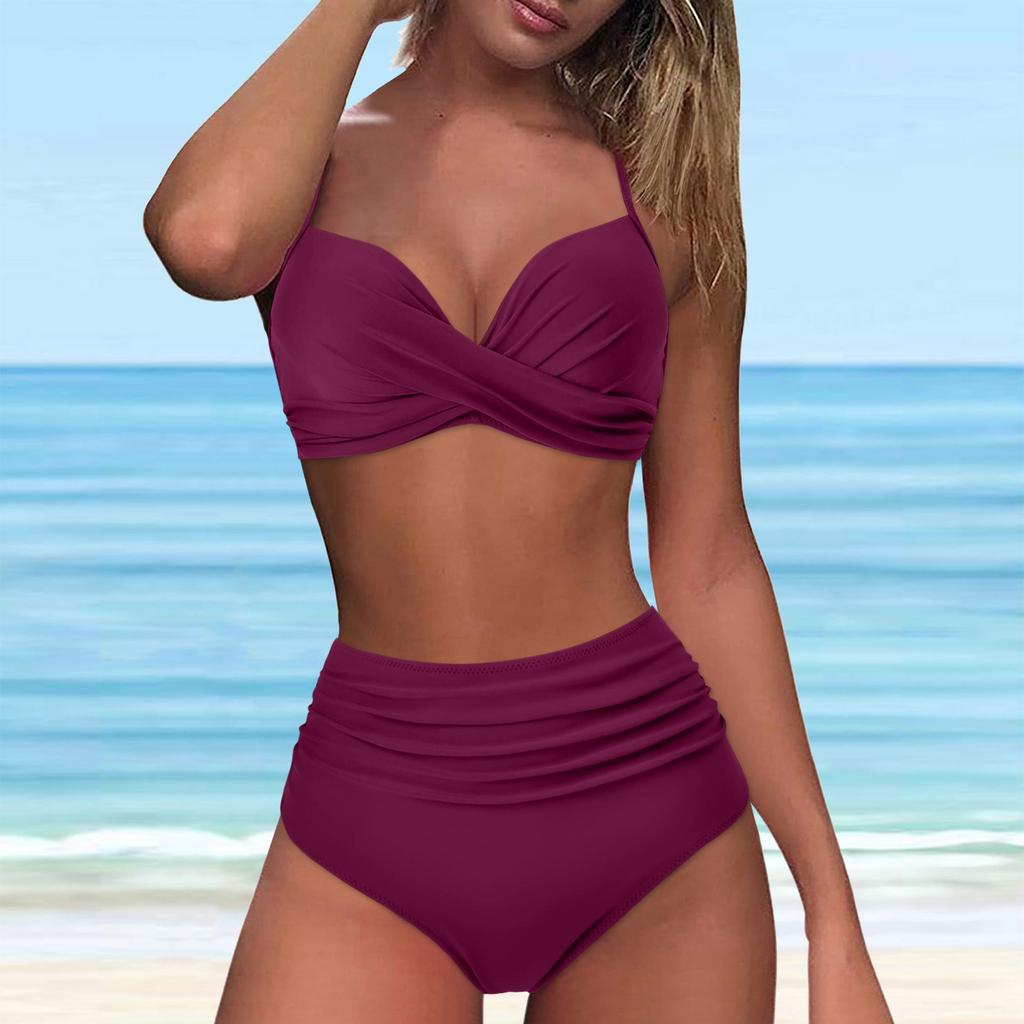 Pantaloncini da Surf Lunghi da Donna Bikini a Vita Alta Sexy Push Up Costume da Bagno Pezzo Unico Top da Bagno per Donne con Ferretto