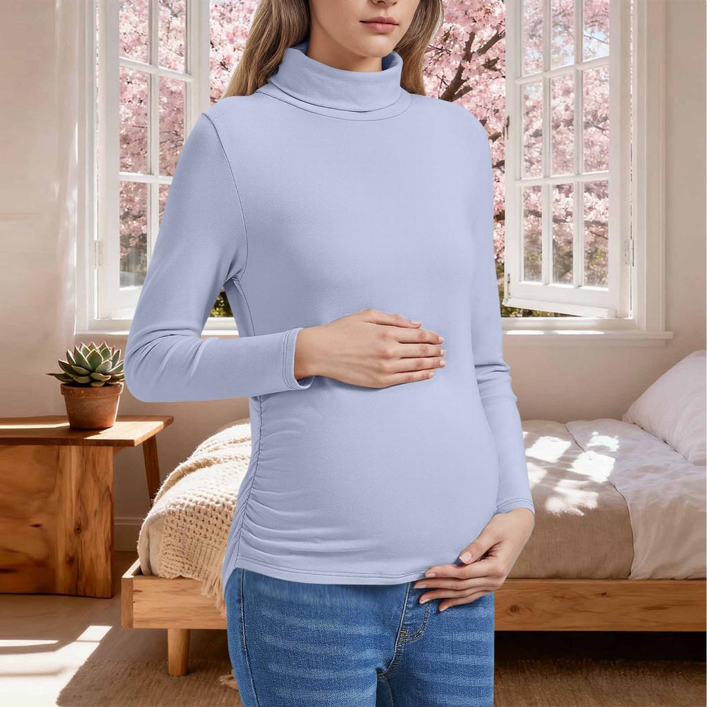 Women's Solid Color Warm Long Sleeved Pullover Maternity Top