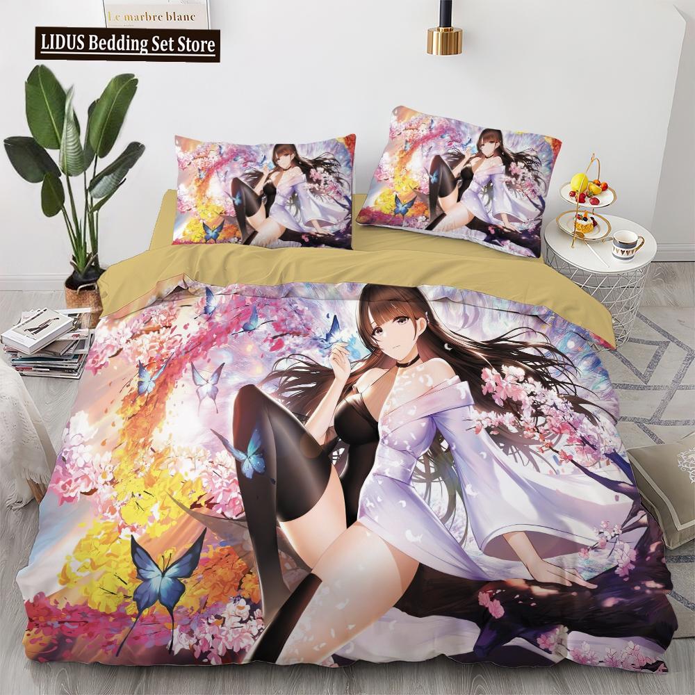 Anime Kawaii Bedding Set Japan Anime Loli Duvet Cover Set Kids Bedroom Cartoon 3D Printed Quilt Cover Bedroom Gift