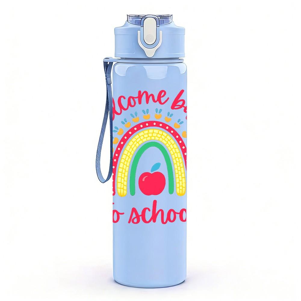 1PC Welcome Back To School Rainbow 750ml Color Plastic Sports Water Bottle Leakproof Flip Straw Lid Suitable for Sports Office Home Use
