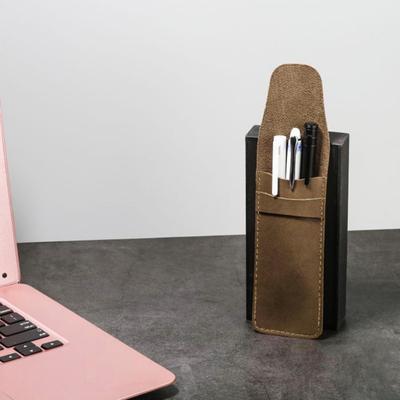 Vintage Leather Pen Case Pocket Pen Pouch Pen Sleeve Mini Stationery Organizer Bag For Students Office Women Men Business Travel