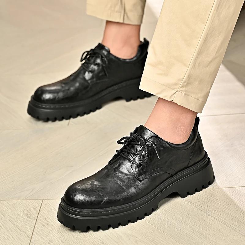 Fashion Male Casual Genuine Leather Wedding Party Footwear Men Formal Business Shoes Thick Soled Oxford Shoes Luxury Men's Dress Shoes