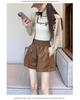 Women's Black PU Leather High-Waisted Slimming A-Line Wide-Leg Bootcut Shorts - Winter Casual Wear