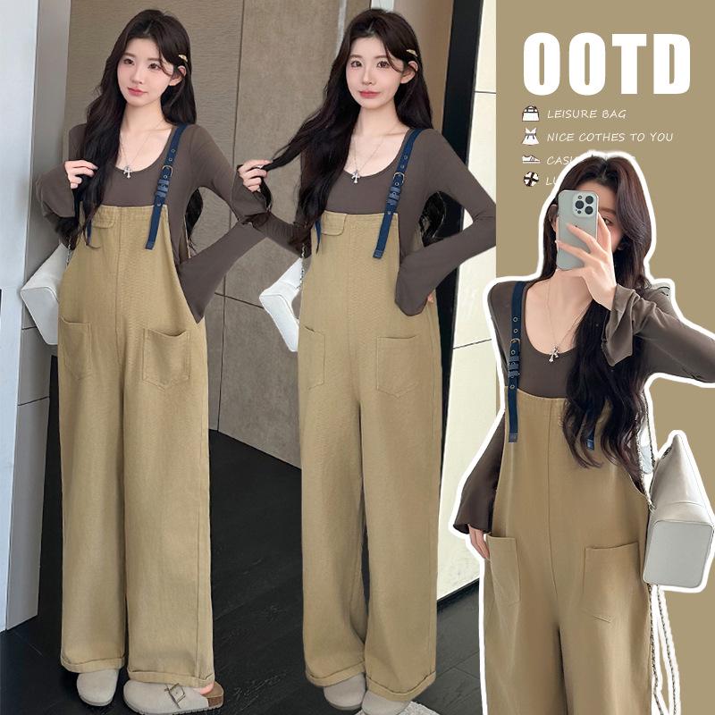 

Maternity Spring Korean Loose Overalls & Bell Sleeve Top Set for Trendy Moms M