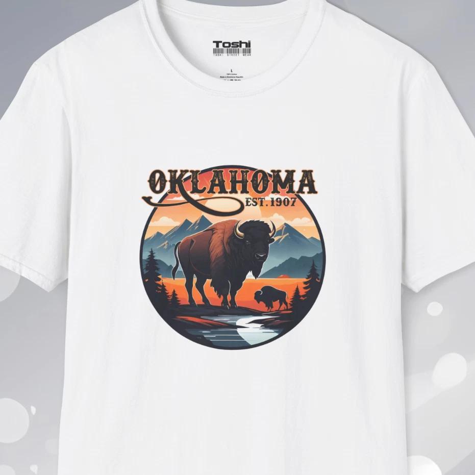 Oklahoma Buffalo T-Shirt - Unisex Adult Tee Oklahoma Est. 1907 -Graphic Tee XL