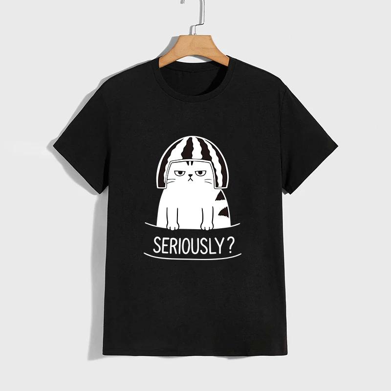 

2026 New in Men Cotton T-shirt Classic Crew Neck Short Sleeve Top Funny Cat Pattern Print Male Summer Daily Casual Sports Tees S чорний