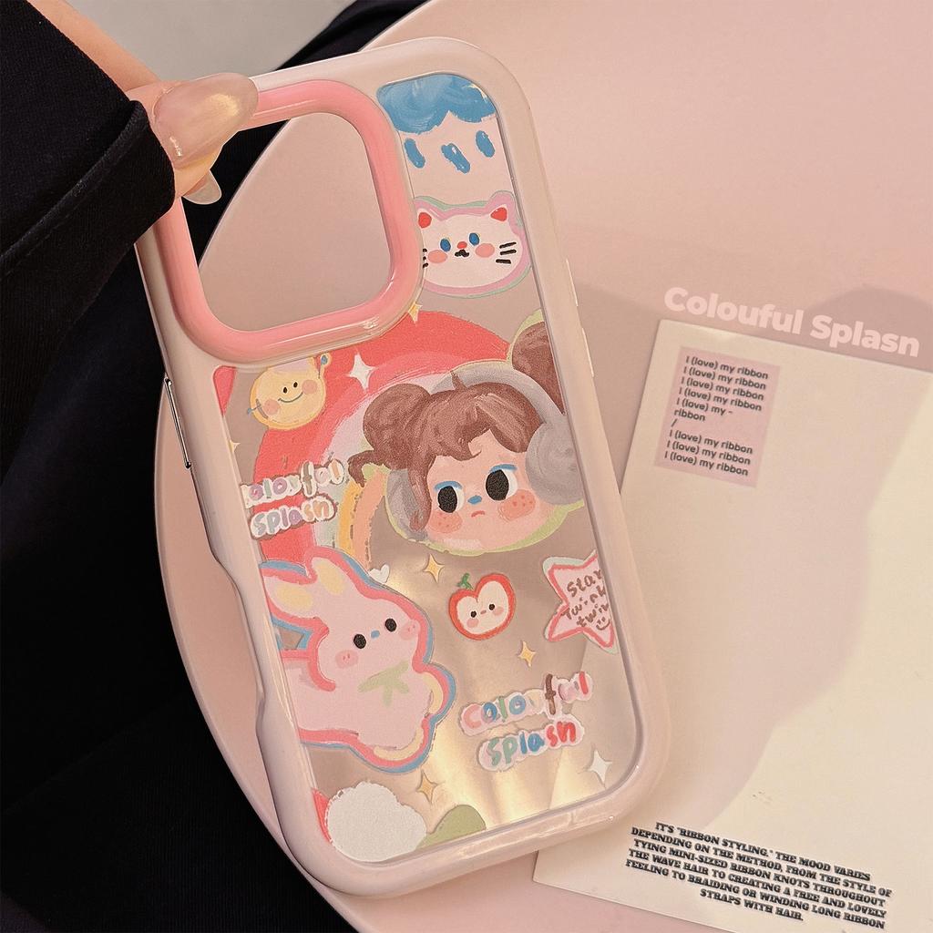 Fată Doodle Curcubeu Potrivit pentru IPhone16 Apple 15 ProMax Husă Telefon Mobil 13 Desene Animate 14 Acrilic 12 Dur