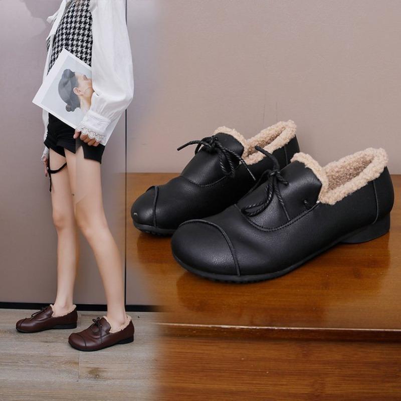 Velvet Doudou Shoes Women's New Winter Cotton Soft Leather Flat-soled Cotton Shoes Medium and Old Non-slip Warm Shoes