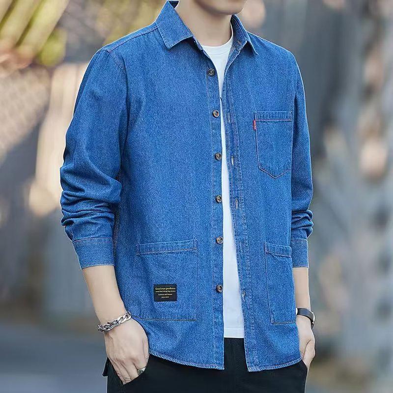 Herren Langarm Locker Geschnittenes Denim Workwear Hemd: Trendige Freizeitmode