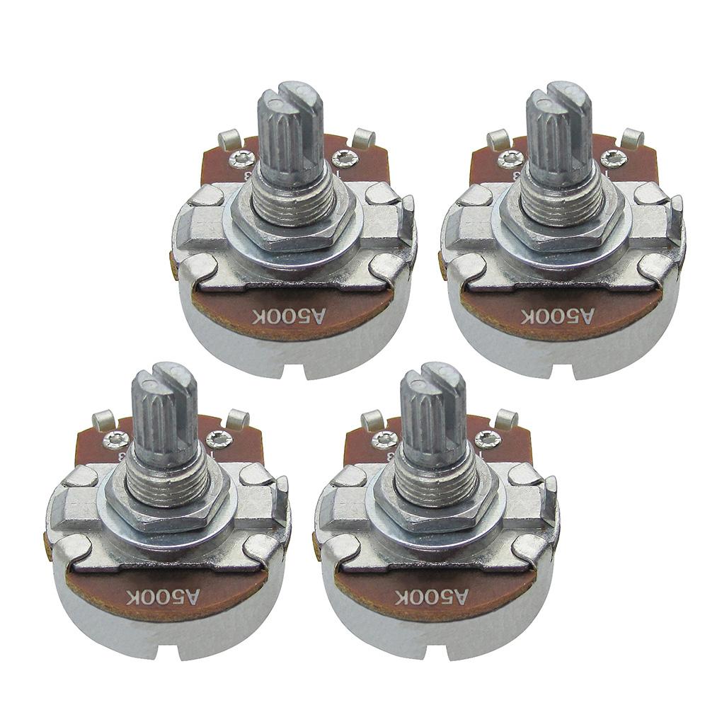 FLEOR 4PCS Guitar Potentiometers Volume Tone 18-spline Pots A250K/ B250K/ A500K/ B500K Long / Short Shaft Choose Guitar Parts