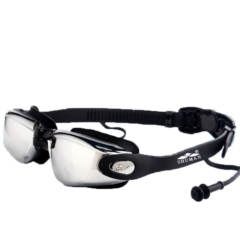 Women s Unisex Flat Lens Swimming Goggles with Integrated Earplugs, Waterproof  Anti-Fog.
