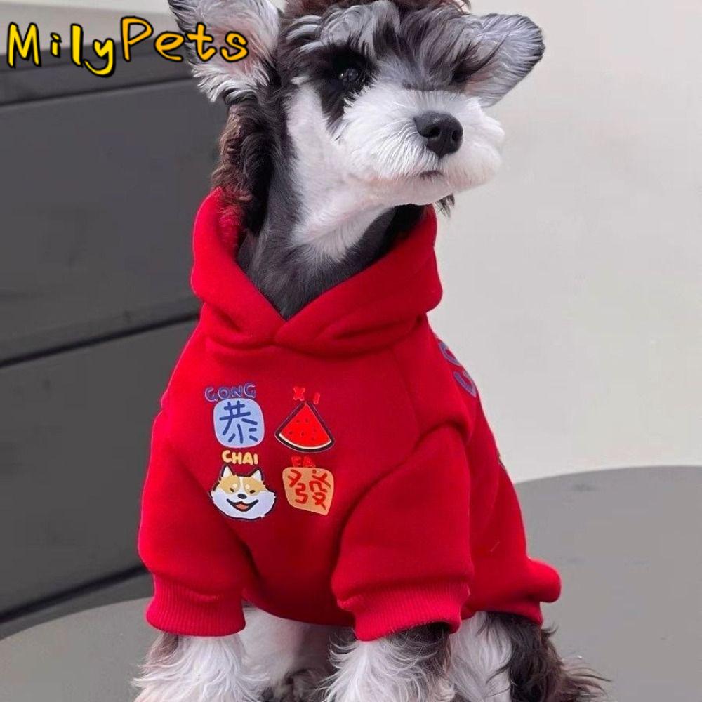 Dog Jacket Sweater Warm Pet Dog Hoodies Soft Cartoon Dog Sweatshirt Thickened Red Puppy Pullover Outdoor