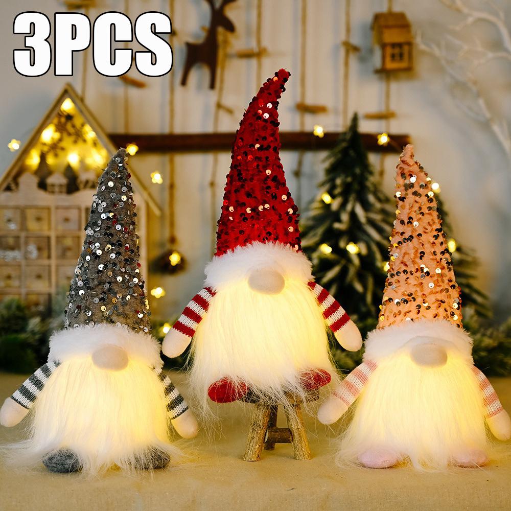 2025 Gnome Christmas Decorations 30cm Light Up Christmas Gnomes Plush Doll Ornaments Knited Elf Dwarf Gift Home Table Decoration
