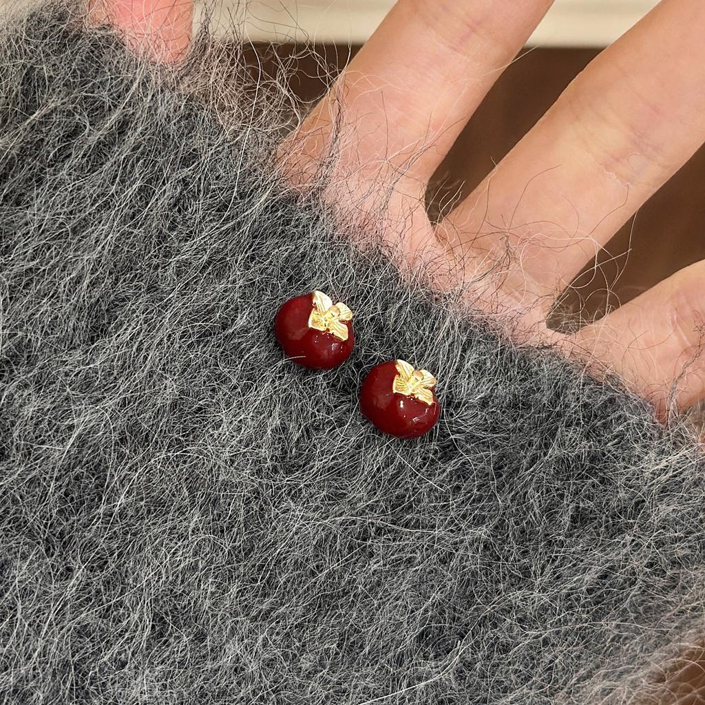 Female Autumn and Winter Light Luxury Niche Persimmon Ruyi Earrings