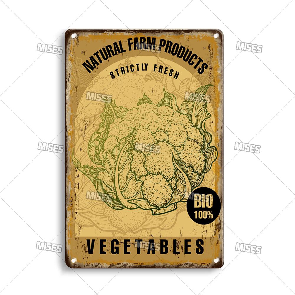 MISES Fruit And Vegetable Metal Poster Decorative Plate Kitchen Vintage Poster Home Bar Farm Industrial Decor Metal Tin Sign