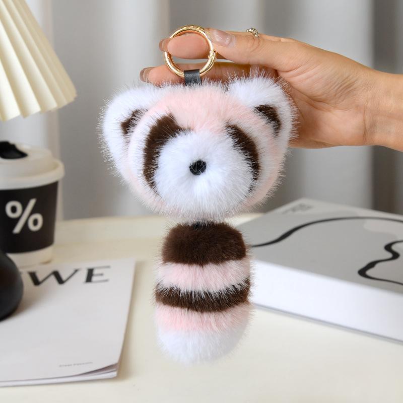 Cute Little Raccoon Imitation Mink Fur Car Keychain Pendant Ins Plush Toy Doll Backpack Hanging Gift
