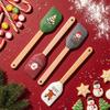 1pc Silicone Wooden Handle Baking Scraper, Christmas, Cake Cream Spatula, Household Non Stick Holiday Kitchen Utensils.