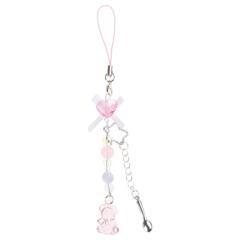 Sweet Bowknot Phone Charm Angel Wing Pendant Keychain for Bag Accessory Phone Strap Lanyard Beaded Key Chain Jewelry