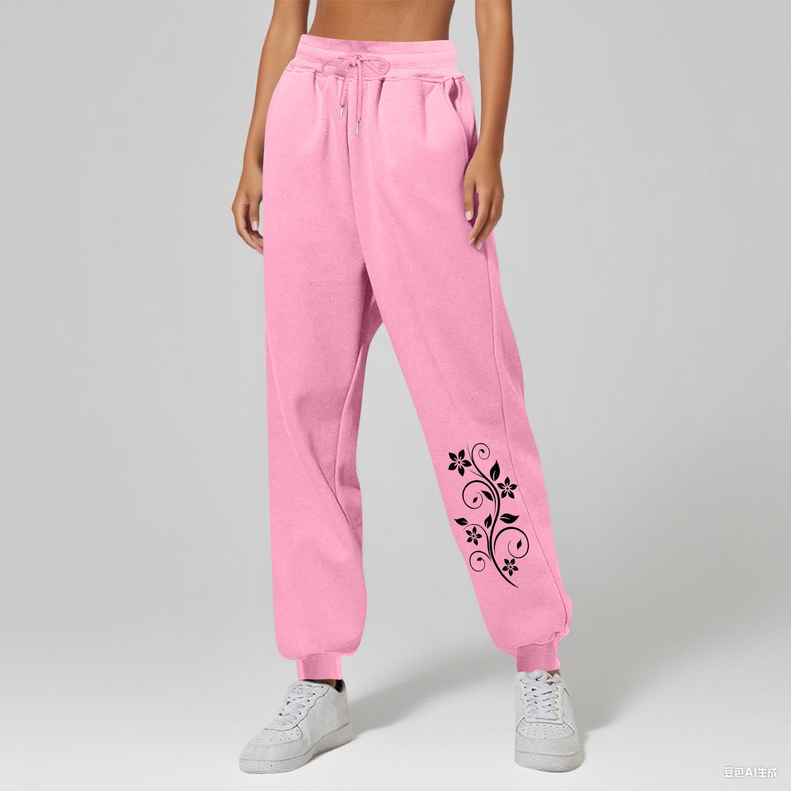 

Женские брюки унисекс с принтом, повседневные, с карманами и кулиской L розовый