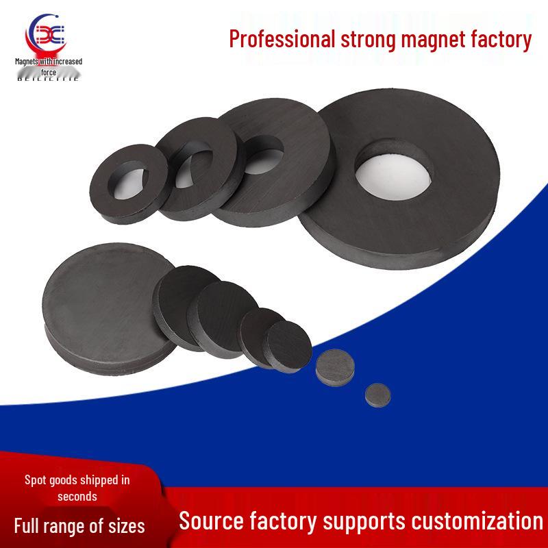 Black Ferrite Cylinder Magnet Ring with Hole - Strong Ring-Shaped Salvage Magnet.