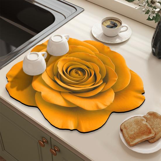 3D Flower Diatomite Drying Mat Fast Absorb Kitchen Sink Tray for Dishes Non-Slip Countertop Drip Pad Kitchen Dining Protection Rug