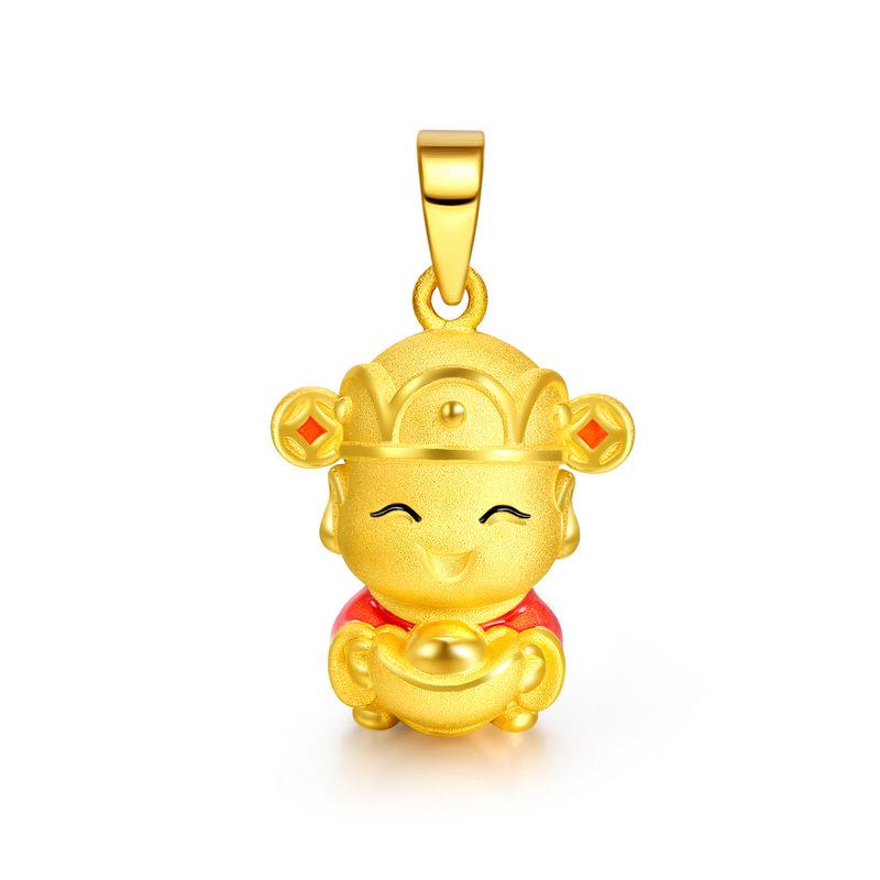 Vietnamese Gold-Plated Buddha & Guanyin Pendant Necklace - Enamel Ingot God of Wealth Design for Men and Women
