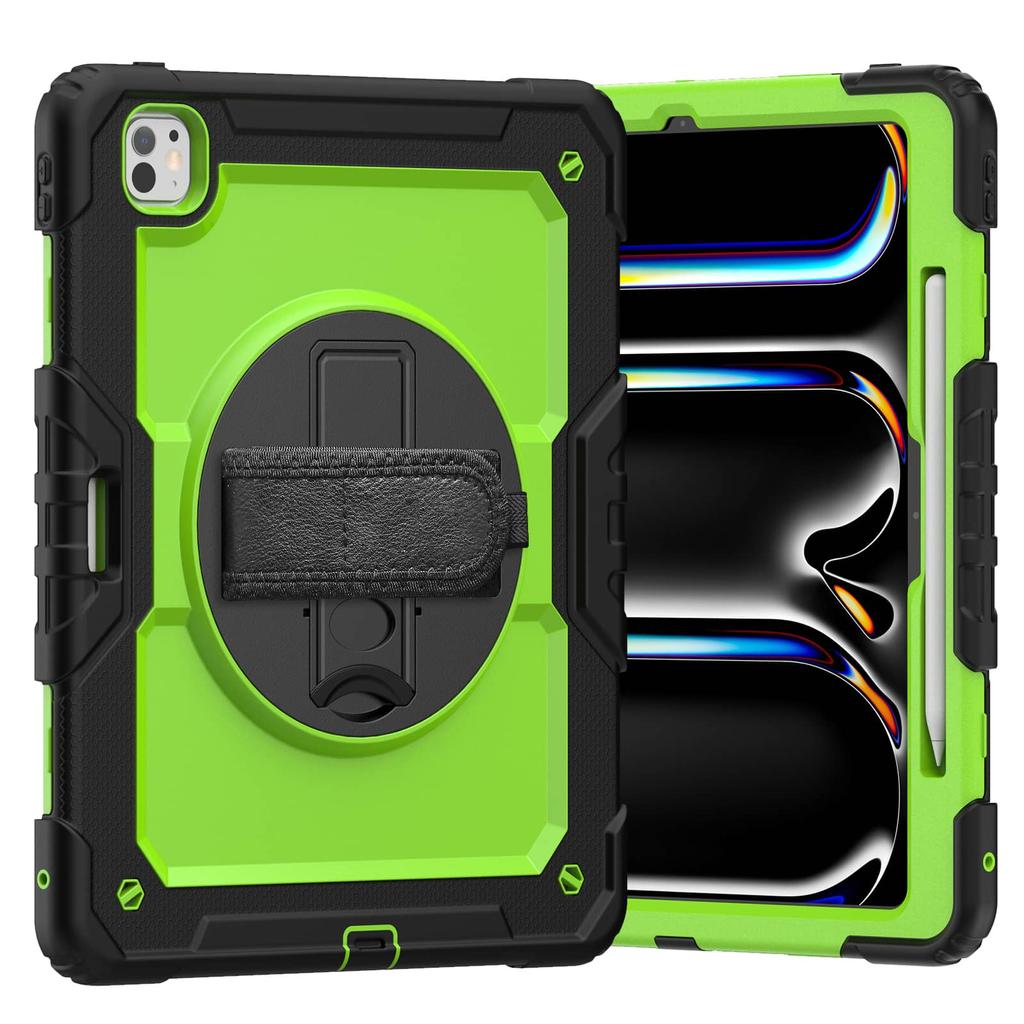 For iPad Pro 13-inch (M4) 2025, Military Grade Shockproof Protector Silicone Cover with Pencil Holder+Handle Shoulder Strap Case