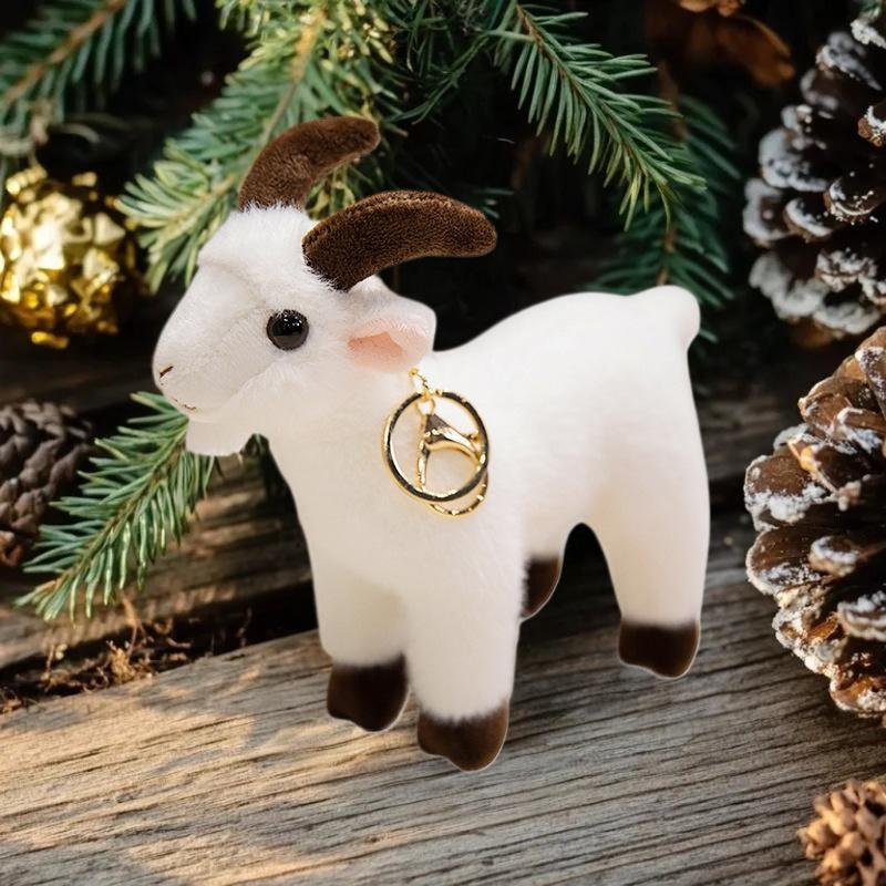 Mini Goat Stuffed Animal Keychain Soft Plush Lifelike Bag Decoration