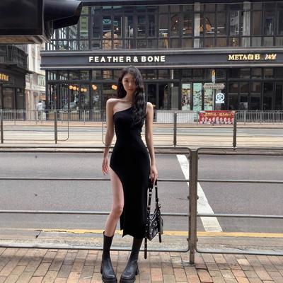 Spice Girl Pure Desire Wind Slant Shoulder Hip Vest Skirt Women's Summer Design Sense Niche Elastic Sexy Thin Dress Tide
