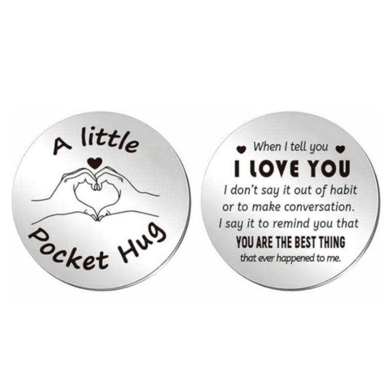 Decision Coin Pocket Hug - Long Distance Relationship Keepsake, Inspirational Gift for Couples, Stainless Steel